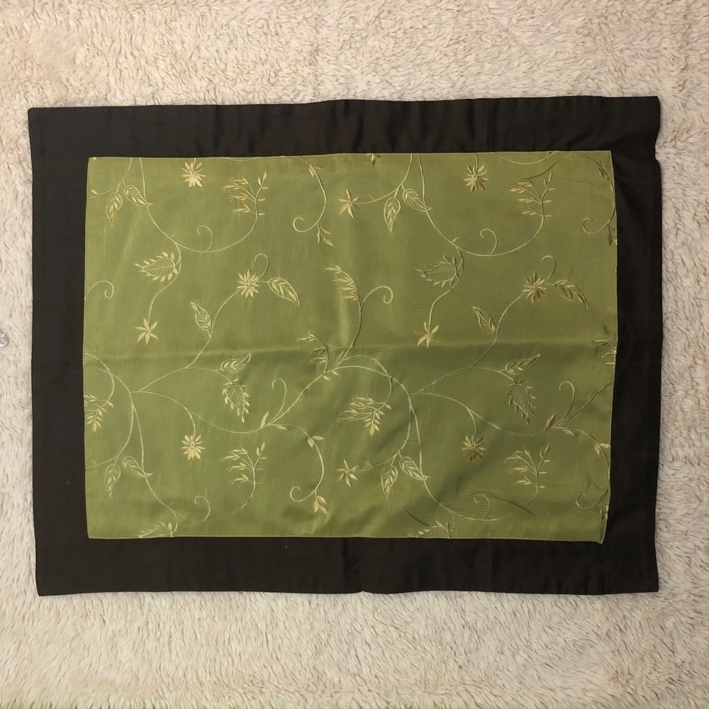 Queen‎ Pillow Cases Green Dark Brown Decorative Embroidered Floral Elegant